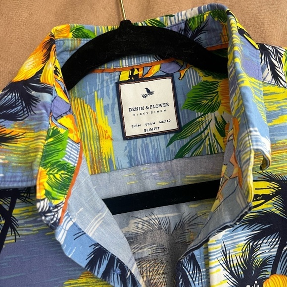 Tropical Blue Hawaiian cotton slim fit Men's Shirt size M - Picture 6 of 6